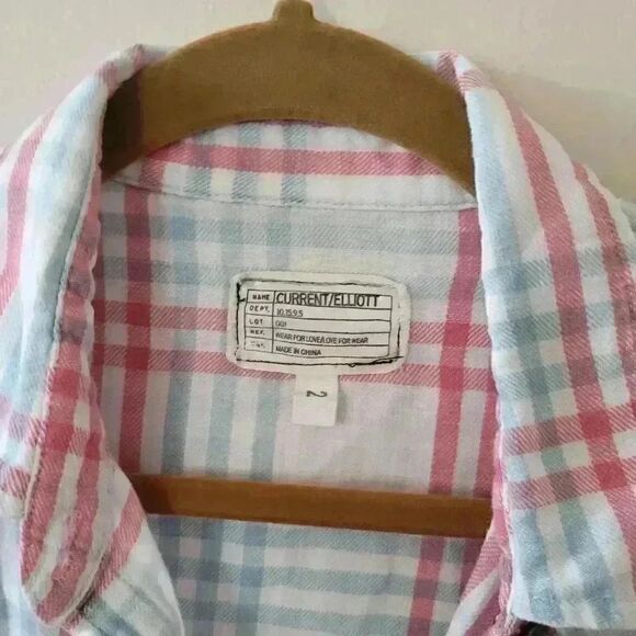 Current Elliott Blue Plaid Long Sleeve Button Up Top Size 2 Small - Picture 4 of 10